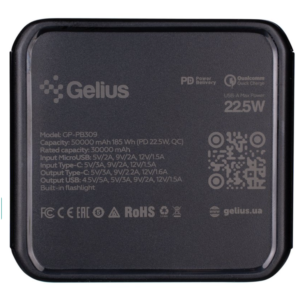 Повербанк Gelius Gross GP-PB309 50000mAh QC+PD 22.5W/Led Black с лого Повербанк Gelius Gross GP-PB309 50000mAh QC+PD 22.5W/Led Black с лого Фото 4